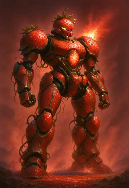 masterpiece, best quality, strbrry, mecha, shiny metal, <lora:StrawberryWorldMorph_IXL_v1:1.0>,