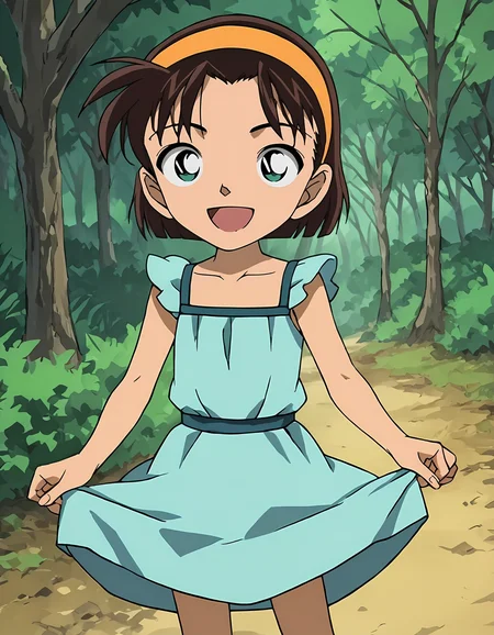 score_9, score_8_up, score_7_up, score_6_up, score_5_up, score_4_up, source_anime, <lora:AyumiY_T2V1:0.85>, <lora:sdxl_lightning_8step_lora:1>, 
anime screencap, 1girl, solo, 
AyumiY_T2V1, brown hair, short hair, forehead, bangs, aqua eyes, orange hairband, 
blue dress, sleeveless, frilled sleeves, collarbone, 
standing, skirt hold, dynamic pose, 
looking at viewer, smile, open mouth, happy, ^ ^, :d, 
outdoors, nature, forest, tree, bush,