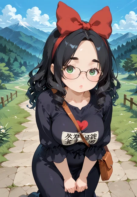 IllusP0s, PonyScores7, source_anime, ah1, IllustriousQual, interesting, exciting, spectacular, wonderful,
BREAK <lora:xl_more_art-full_v1:0.2>, <lora:aesthetic_anime_v1s:0.2>, <lora:EpicF4nta5yXL:0.2>, <lora:detailxl:0.2>, detailxl, <lora:Fant5yP0ny:0.2>, amazing quality, best aesthetic, absurdres, illustration, Volumetric_Lighting, ultra-detailed, very aesthetic, intricate details, best_quality, <lora:Anime_Aesthetic_Wallpaper_StyleIllustriousXL:0.4>, aniwall,
BREAK ((stretching)),
BREAK Stable_Yogis_PDXL_Positives, AS-Adult, <lora:Complicated fantasy portrait - XL Pony V2.0:0.2>, bad-hands-5, <lora:HDA_Detailer:0.3>, <lora:natsumi_style:0.5>, <lora:by_usakun-pony:0.4>, by usakun, <lora:Akina_Bbw_Style_-_PonyXL:0.2>, AkinBw, ((nerd Chic fashion style, which embraces geek culture, features graphic tees, oversized glasses, and quirky accessories, celebrating individuality and a love for all things nerdy)),
BREAK 1girl, mature female, (curvy), round-chin, caucasian, <lora:ETO_OC_Illustrius:0.5>, eto_oc, skindentation, (plump), thick thighs, wide hips, busty, voluptuous, <lora:venus body PonyXL:0.3>, <lora:shinyskin2:0.2>, glistening skin, HDA_FatGirlXL, round ass, large breasts,
BREAK ((<lora:witch-kiki-cosplay-ponyxl-lora-nochekaiser:0.8>, witch kiki cosplay, kiki (majo no takkyuubin) (cosplay), bag, black dress, bow, bow hairband, cosplay dress, hairband, long dress, red bow, red hairband, shoulder bag, sleeves past elbows)),
BREAK (curly hair), long hair, (black hair:1.4), (parted hair:1.7), messy hair, kinky curls, <lora:hairdetailpxl:0.2>, hairdetailpxl,
BREAK (half green and brown eyes), (colorful eyes), (multicolored eyes), (downturned eyes:1.4), <lora:expressive eyes:0.2>, expressive eyes, <lora:eyedetailpxl:0.2>, eyedetailpxl, <lora:Eyes_High_Definition:0.2>, EyesHD, (round face:1.2), (thick eyebrows:1.3), (plump face), <lora:Round_face:0.2>, lips,
BREAK ((heart-warming expression)), <lora:Expressive_H:0.2>, Expressiveh, <lora:Emotional_Anime_Expressions_PonyXL_Concept:0.2>, emotional, <lora:Best_Facial_Expression_LoRA_PONY:0.2>, looking at viewer, <lora:Detailed expressive EXEV style -XL Pony V1.0:0.2>, FaceDetail, <lora:Best_Facial_Expression_Helper_XTREME_ILLU:0.4>, kaogei,
BREAK (((a rugged mountain peak with jagged rocks, icy winds, treacherous paths))), <lora:Background Detailer - SDXL:0.8>, 4k, 8k, Ultra HD, Masterpiece, Best quality, Detailed background, <lora:Add_more_details_V2_XLpony:0.4>, full_details, <lora:background-type1:0.4>,