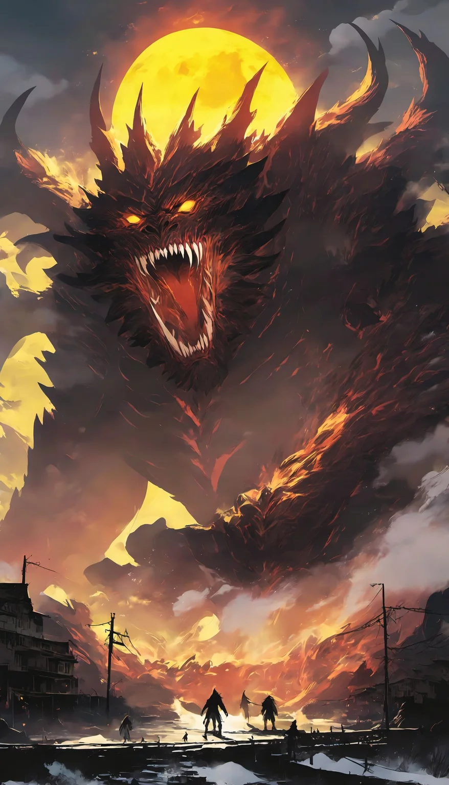 a giant monster stand with sun<lora:[XL]GiantMonster:1>