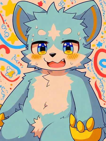 ((((sdgs4levelonerubili)))), 1boy, furry, solo, score_9 <lora:levelonerubili-clean:1>, blushing, rating_questionable