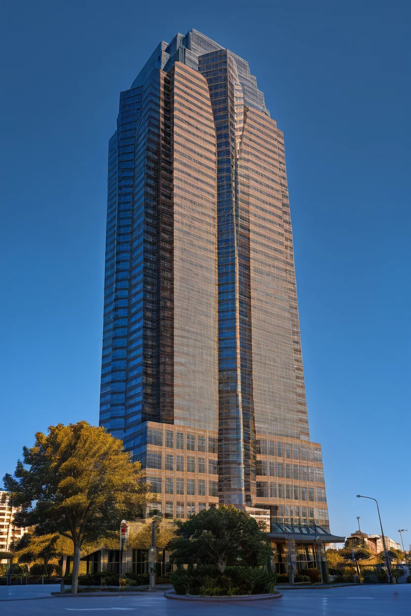masterpiece, best quality, realistic, zzNakatomi, entry, day, tree, blue sky, no humans, plant, city, road, cityscape, skyscraper, ,<lora:NakatomiIXL:1.0>,