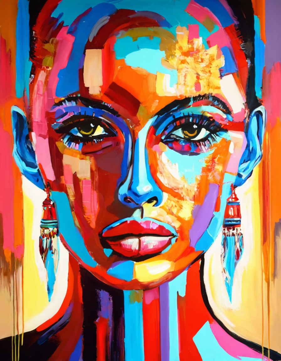 portrait a woman,acrylic painting, portrait a woman,acrylic painting, surreal, elaborate detailed, artistic, very inspirational, beautiful, symmetry, illuminated, epic composition, dramatic light, cinematic, highly saturated colors, inspired, background composed, original, fine full color, pretty, inspiring, thought, iconic, sharp focus, clear, perfect, extremely intricate, creative, futuristic, atmosphere, ambient, magic