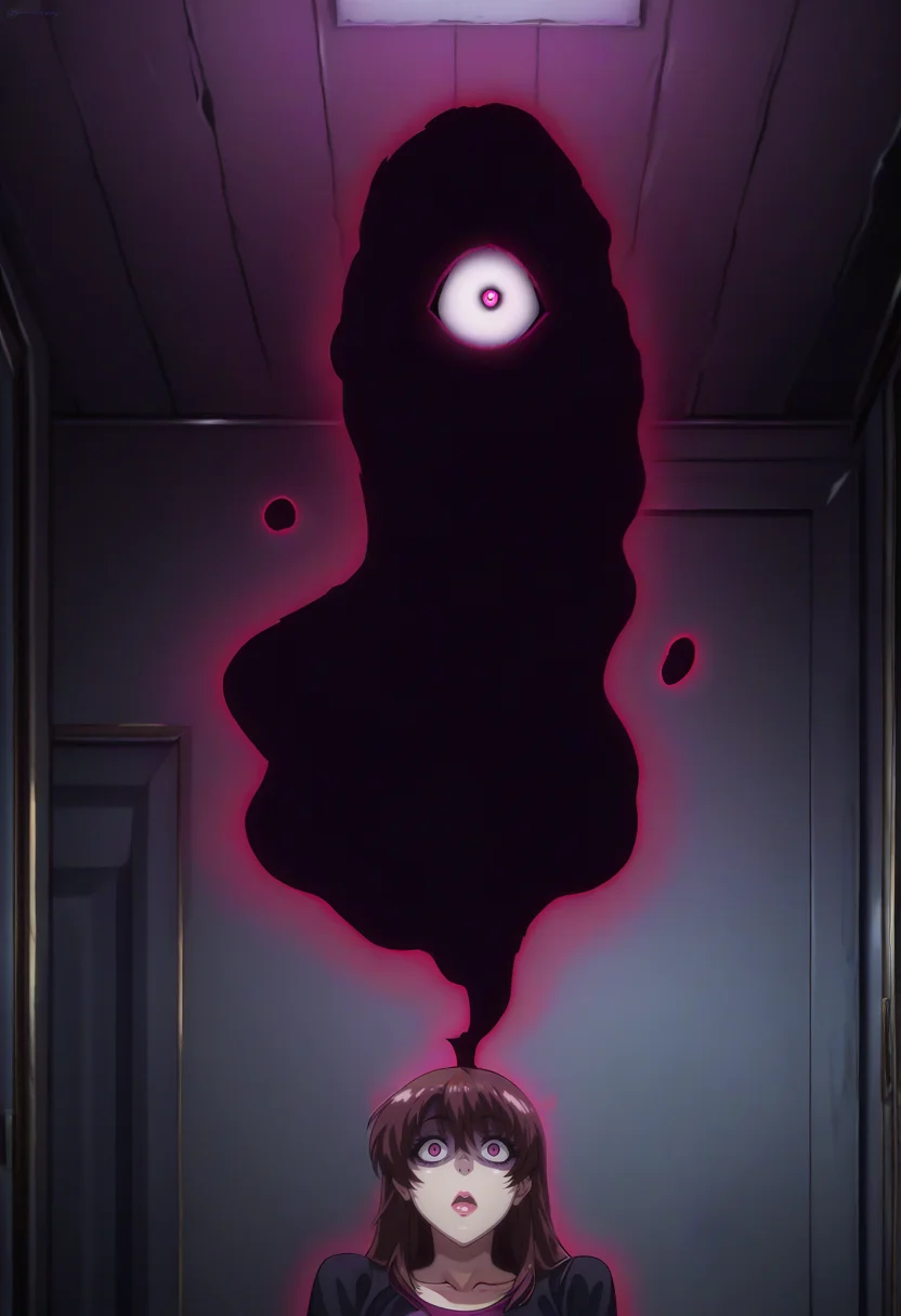 masterpiece, best quality, anime coloring, shiny skin, <lora:antechinusStyle_illusXL_Incrs_v2-000016:1>, 1girl, demonic possession, possessed object, supernatural thriller, darkened room, shadowy figures, ghostly whispers, haunted memories, ominous warnings, malevolent entity, cursed artifact, occult rituals, supernatural power, sinister secret