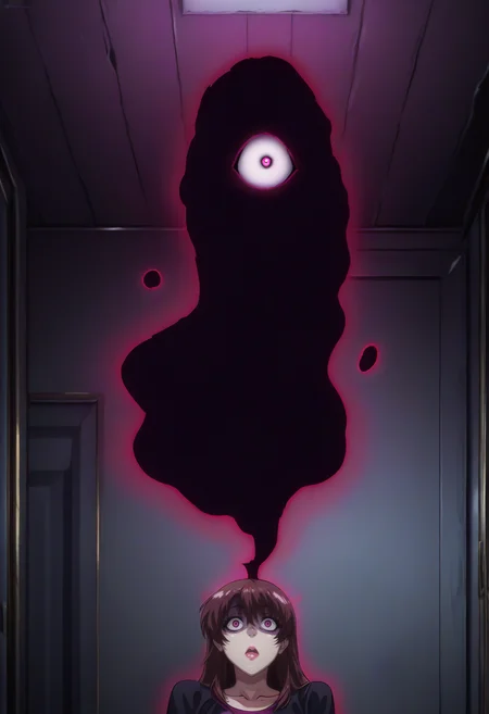 masterpiece, best quality, anime coloring, shiny skin, <lora:antechinusStyle_illusXL_Incrs_v2-000016:1>, 1girl, demonic possession, possessed object, supernatural thriller, darkened room, shadowy figures, ghostly whispers, haunted memories, ominous warnings, malevolent entity, cursed artifact, occult rituals, supernatural power, sinister secret