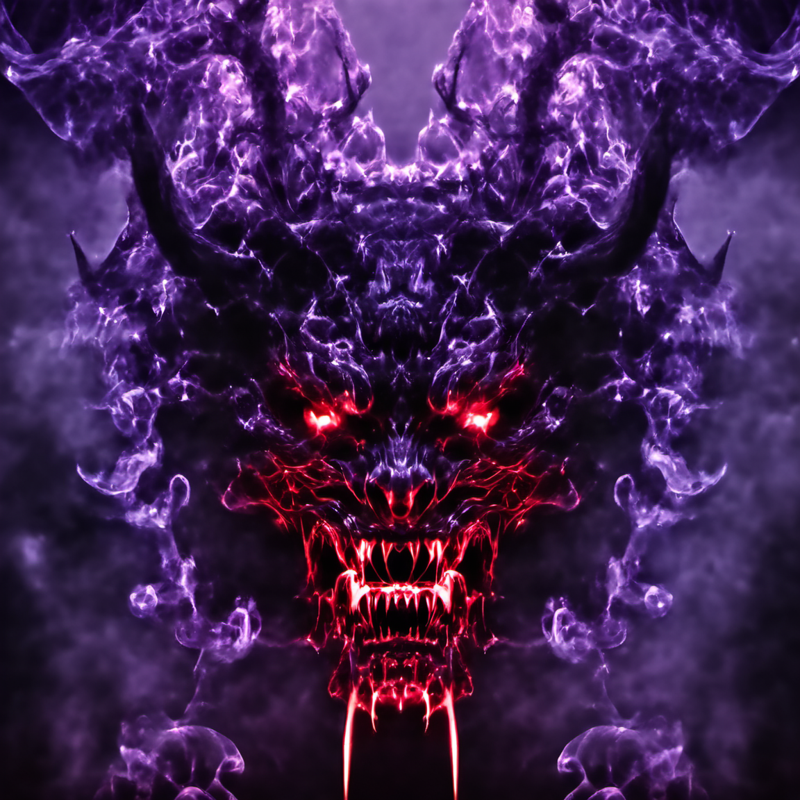 smokeart, devil face, <lora:Smoke_Art:1>, dark  themed background. very dark and scary horror vibes. hyper intricate details. purple, red, white colors. hyperrealistic artwork style. scary horror metal music vibe. godrays, gorgeous, amazing, intricate, highly detailed, digital painting, artstatio