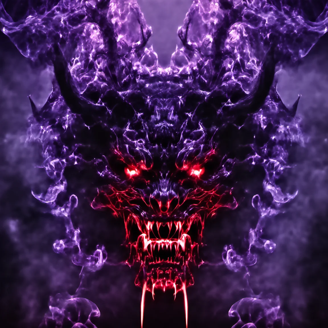 smokeart, devil face, <lora:Smoke_Art:1>, dark themed background. very dark and scary horror vibes. hyper intricate details. purple, red, white colors. hyperrealistic artwork style. scary horror metal music vibe. godrays, gorgeous, amazing, intricate, highly detailed, digital painting, artstatio