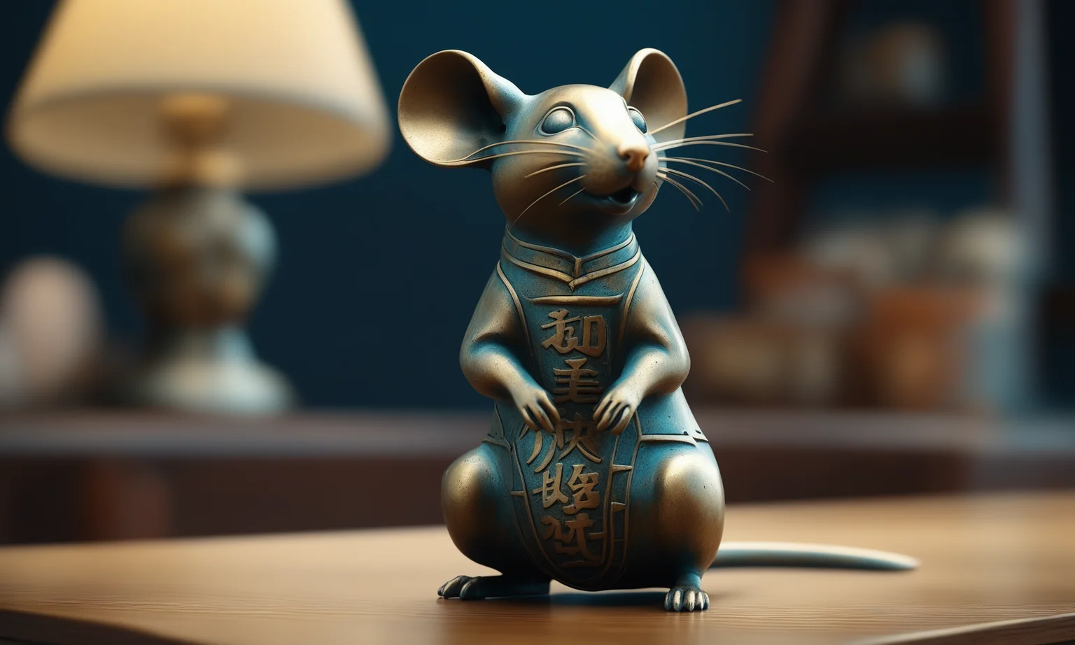 <lora:bronzecd_xl-000006:0.7>,a statue of a rat made of (bronzecd_xl,bron,cyan:0.1) in office scene,full body,miniature,tilt-shift,indoors,chinese zodiac,wooden table,cutie,cute,still life,animal statue,front view,facing viewer,looking at viewer,(Unbelievable Digital Artwork:1.3),CGSociety,ArtStation,master works, 8K, HDR, UHD, masterpiece, best quality, highly detailed, high resolution, finely detail, extremely detailed, ultra detailed, wallpaper