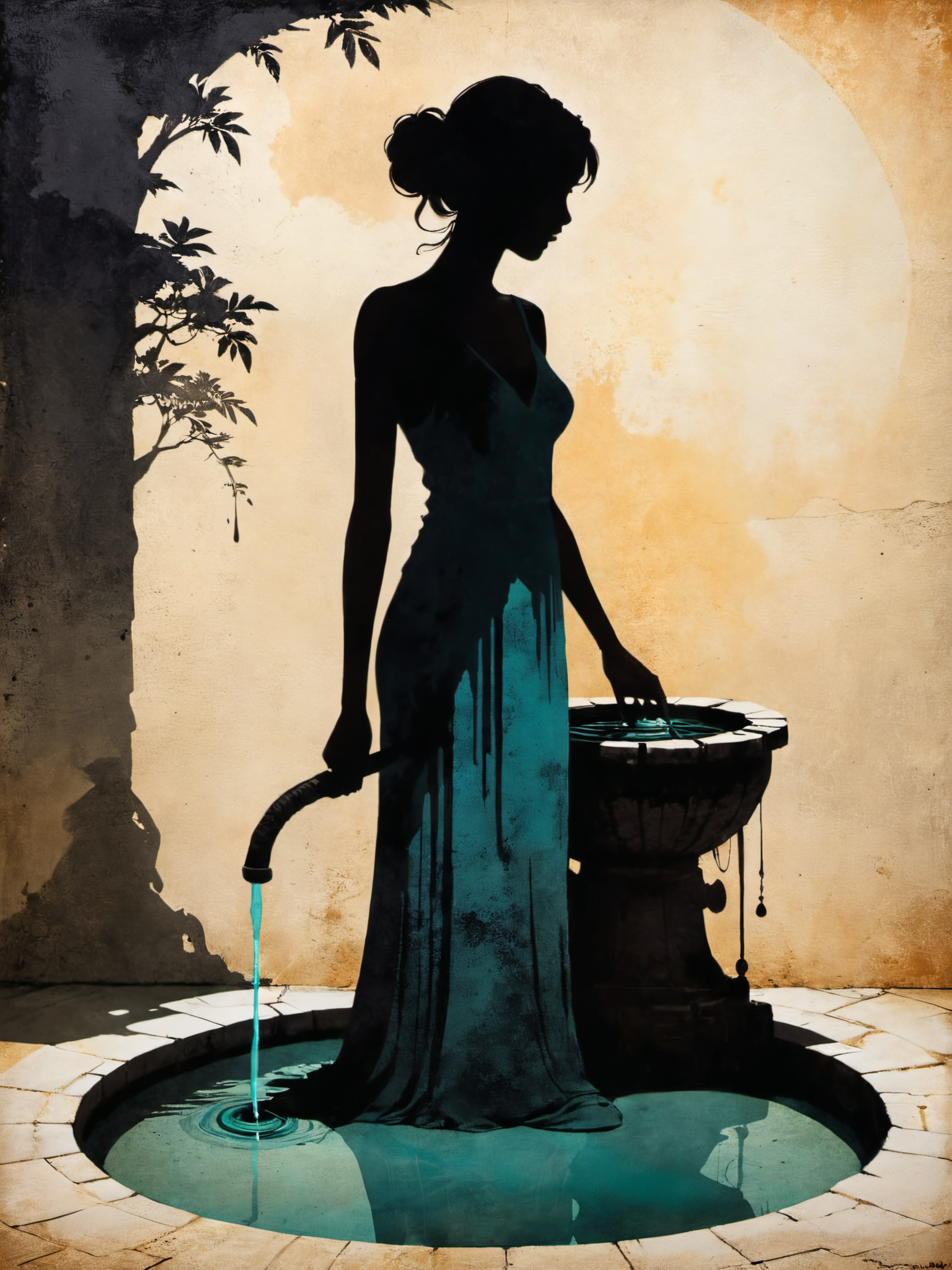 bold artwork,creative use of shadows and textures to create an image using negative space,"The Woman at the Well",