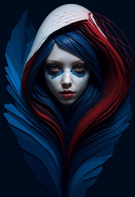 layered papercut, mysterious face, an exotic girl in artsy clothing, fading backlit background, (deep sea fading white to deep blue/red), alluring goddess, by Minjae Lee, Carne Griffiths, Emily Kell, Steve McCurry, Geoffroy Thoorens, Aaron Horkey, Jordan Grimmer, Greg Rutkowski, amazing depth, double exposure, surreal, geometric patterns, intricately detailed, bokeh, perfect balanced, deep fine borders, artistic photorealism , smooth, great masterwork by Suiras <lora:add-detail-xl:2> <lora:Double_Exposure:0.5>