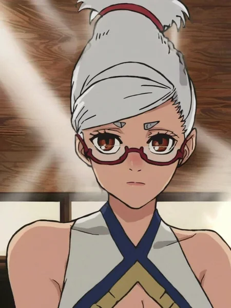 score_9, score_8_up, score_7_up, seikoayase, a character with glasses and a white headscarf holding a red item, breasts, short hair, simple background, closed mouth, sleeveless, head scarf, volumetric lighting   <lora:dandadan_pony_v1-1:0.9>