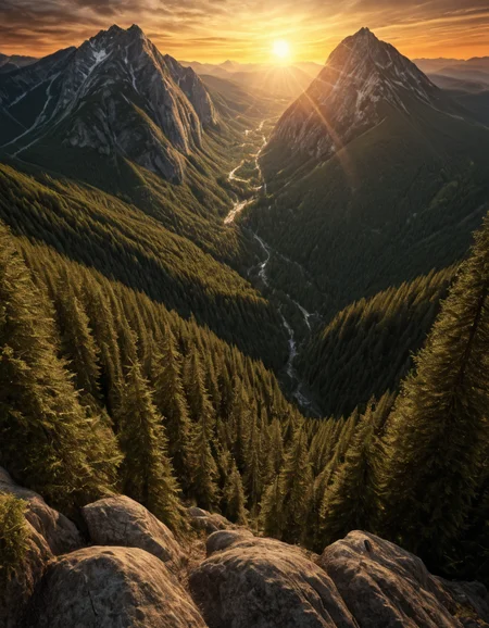 naturelora, landscape, sunset, mountain, forest,Hyper Detailed, Extreme detail, intricate textures, high-resolution, sharp focus