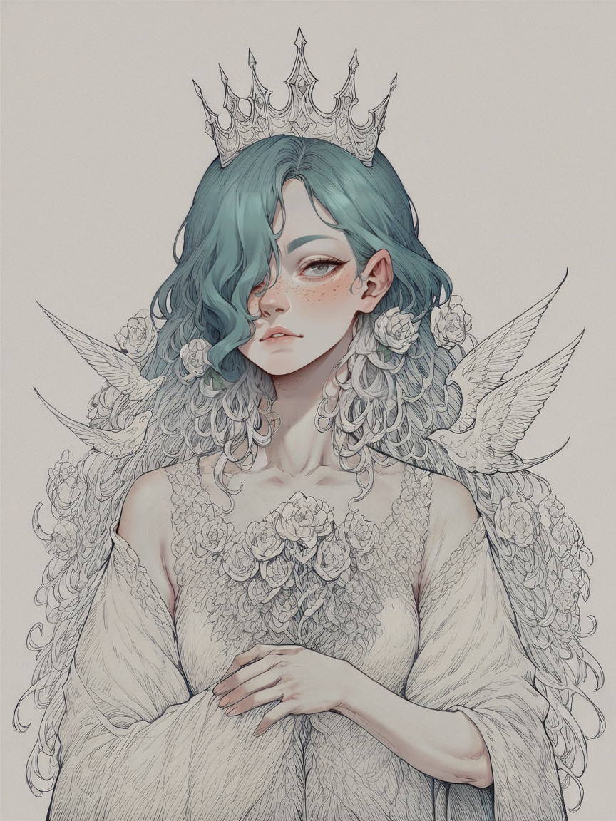 score_9, score_8_up, score_7_up, score_6_up, score_5_up, score_4_up,    <lora:blu3p4rtXLP2:0.7> blu3p4rt, 1girl, pale skin, long hair, flowers, crown, demon,