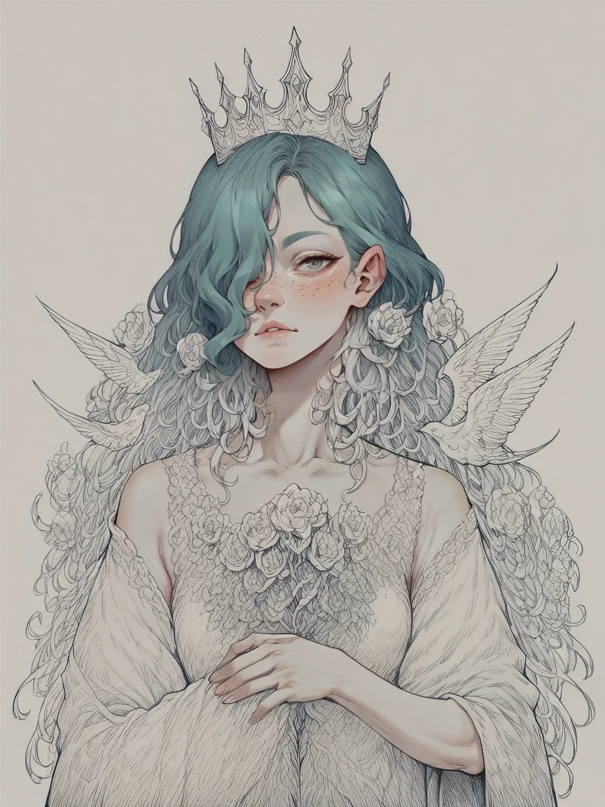 score_9, score_8_up, score_7_up, score_6_up, score_5_up, score_4_up, <lora:blu3p4rtXLP2:0.7> blu3p4rt, 1girl, pale skin, long hair, flowers, crown, demon,