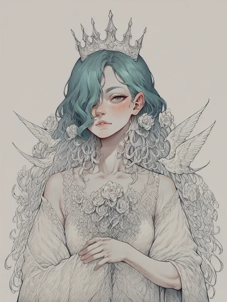 score_9, score_8_up, score_7_up, score_6_up, score_5_up, score_4_up, <lora:blu3p4rtXLP2:0.7> blu3p4rt, 1girl, pale skin, long hair, flowers, crown, demon,