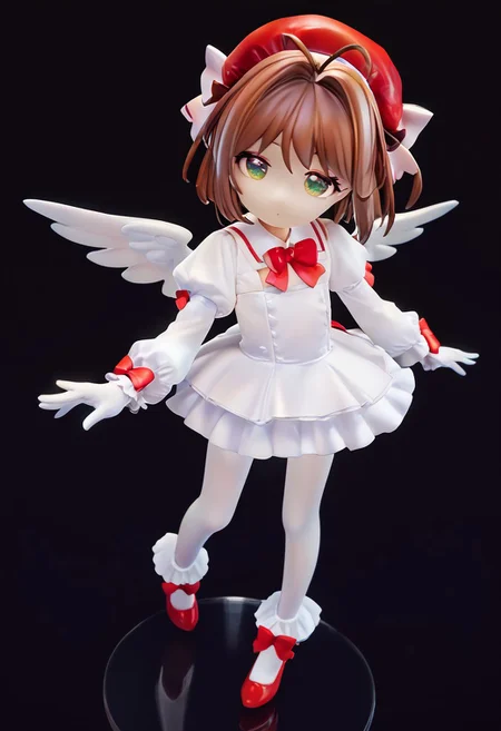 score_9, score_8_up, score_7_up, Henreader,Expressiveh,source_pony, 20 yo, 1girl,solo, Kinomoto_Sakura ,green_eyes, brown_hair, short_hair, antenna_hair, hair_intakes, flat_chest, magical_girl, white_gloves, red_dress, puffy_sleeves, red_bow, white_pantyhose, frills, red_headwear, white_wings, half-opended eyes,, slim ass, slim long legs, , posing, s looking at viewer, standing, open legs,from above,black background,