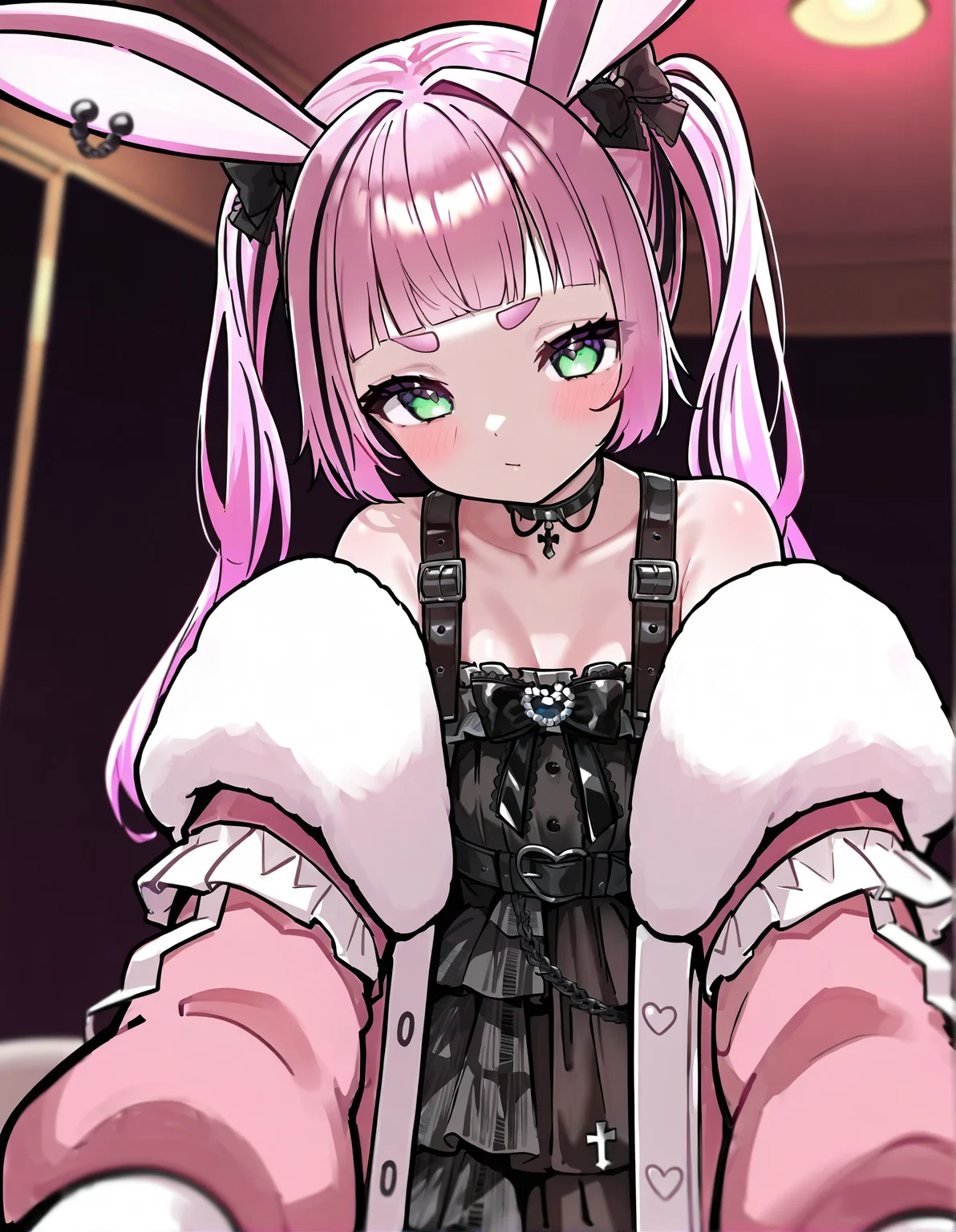masterpiece, perfect quality, best quality, absolutely eye-catching, absurdres, highres, newest, <lora:unosakuraillustriousXL:1>, 1girl, unosakuragothic, jacket,