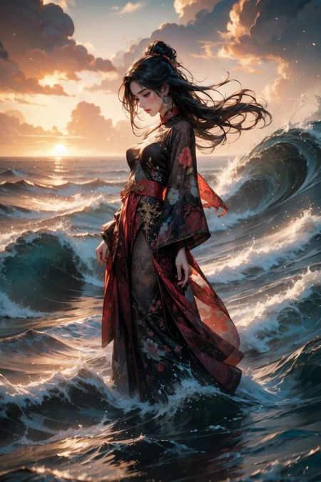 (masterpiece:1.1), (best quality:1.1), (intricate:1.1), (detailed:1.1), (ornate:1.1), (aesthetic:1.0), (vibrant colors:1.2), BREAK,
(chinese ink painting:1.2), (tragic:1.1), BREAK,
(solo:1.2), (full body:1.0), (1girl:1.0), (floral dress:1.0), (standing amidst the waves:1.0), (traditional chinese dress:1.0), (sad:1.0), (depressed:1.0), (hopeless:1.0), (sorrowful:1.0), (partially submerged:1.0), (pain:1.0), <lora:Chinese_ink painting_20230725220724-000018:0.4>, BREAK,
(starry night:1.1), (ocean:1.0), (waves:1.1), (raging waters:1.1), (clouds:1.0)