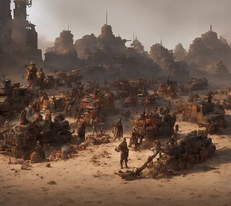 detailed colorful illustration, portrait of desert scavengers crowd of [Santa Claus|Igor|Jerry McGuire|Jack Black], (nomad warlord:1.1), detailed face, (light rays:1.1), (depth of field:1.1), masterpiece, art by cardstyle15