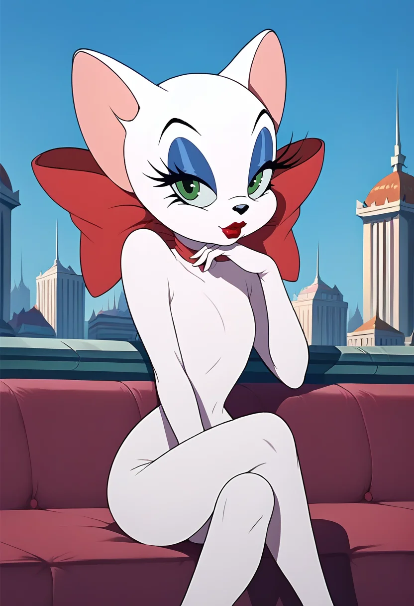 score_9, score_8_up, score_7_up,score_6_up, source_anime,g4n1m3, <lora:g4n1m3XLP:1>
BREAK
toodles galore, furry, cat, white fut,bow, red lips, makeup, green eyes,  city, balcony, sitting, looking at viewer, narrow waist, crossed legs, nude, <lora:toodles:0.8>