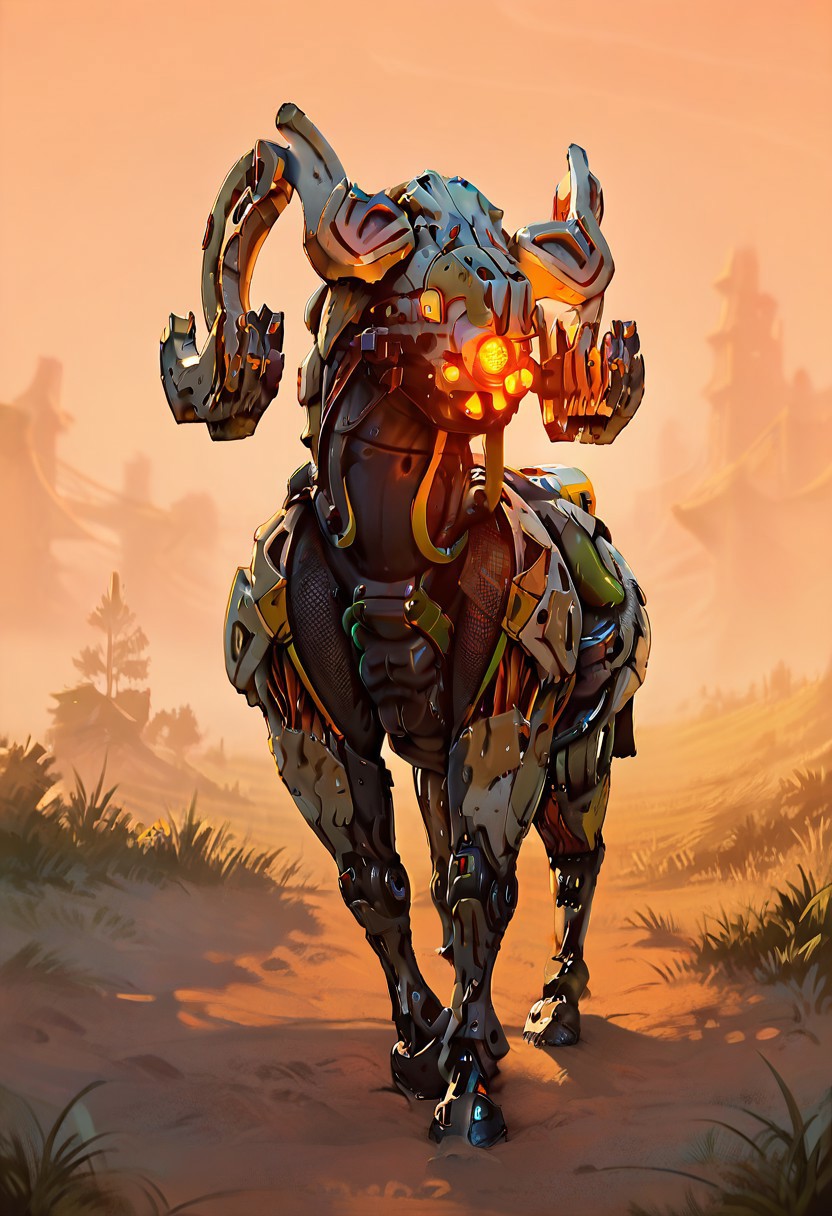score_9_up, score_8_up, score_7_up, solo focus, full body, dynamic angle, 
Charger, robot, glowing eyes, big horns, horse legs, fields, sunrise