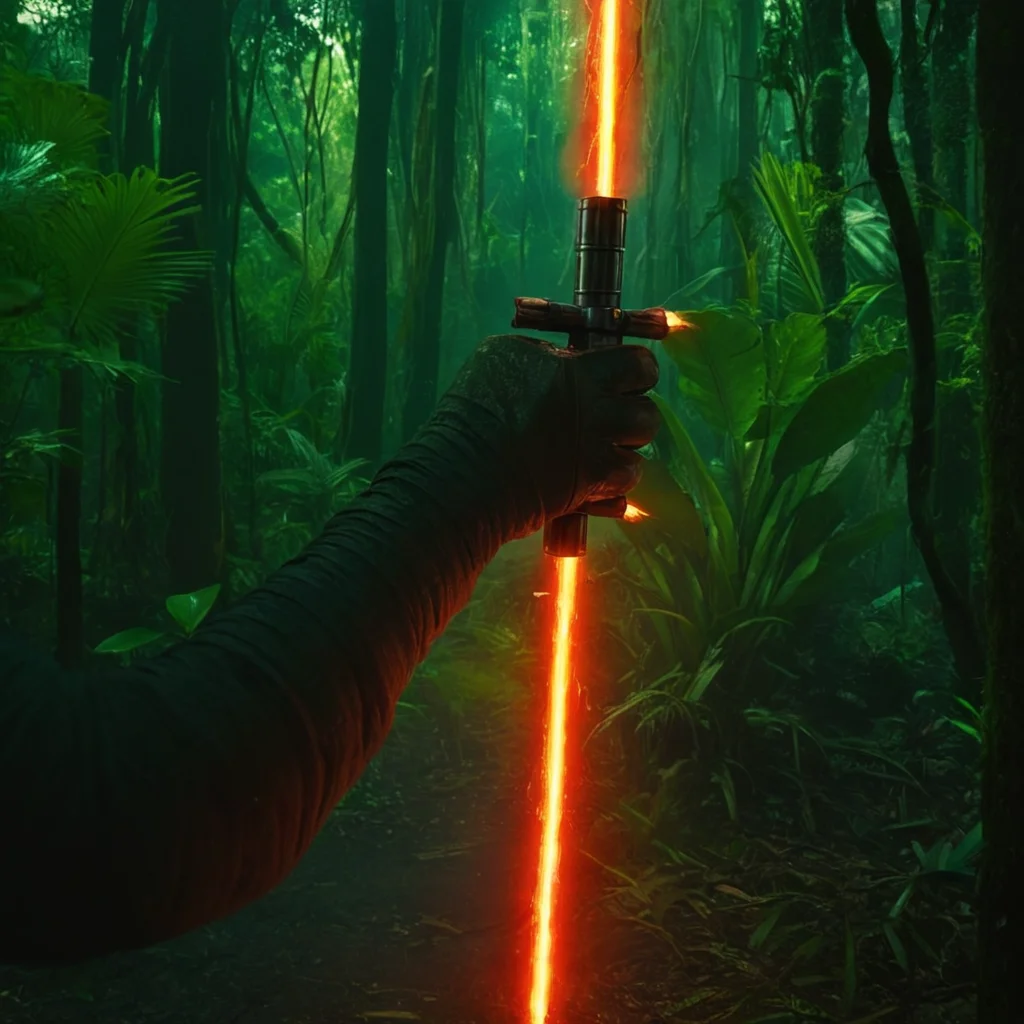 UHD, 4k, ultra detailed, cinematic, a photograph of <lora:Crossguard quillons_lightsaber:1>
a person holding a Crossguard quillons_lightsaber in jungle, epic, beautiful lighting, inpsiring