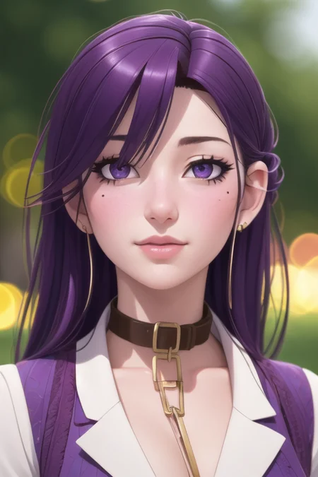 photorealistic, (4k), depth of field, (Masterpiece), (realistic skin texture), extremely detailed, intricate, hyper detailed, high resolution, professional photography, bokeh, depth of field, sharp detail, best quality, looking at viewer, 1girl, solo, <lora:shiho_shishido:0.76>, shiho_shishido, purple hair, purple eyes, , , oasis, 12k resolution