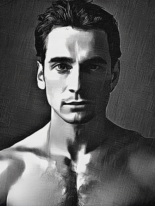 A man with a perfect face, shoulder portrait, <lora:Pencil_Cross_XL-000007:1>