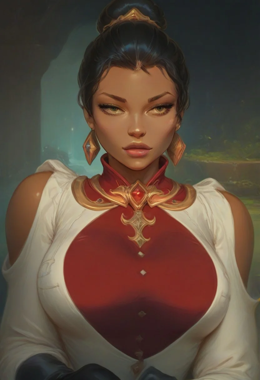 (score_9, score_8_up, score_7_up), score_6_up, best quality, masterpiece, extreme detail, perfect lighting, 4k, 2d, rating_explicit, nsfw, very detailed, best quality, highly detailed texture, depth of field, masterpiece, BREAK, 1girl, ChelXLP, chel, majestic,beautiful bright pupils, black hair, ((ponytail)),green earrings, cute face, (gorgeous face:1.3), (skin detail:1.3), (shadows:1.3), ( steamy, oily, shiny:1.3), ((( long hair, large breasts,perfect body, thick thighs,
single hair bun,crisscross leather halter top,red shirt,
white coat, clothing cutout, shoulder cutout, long sleeves, black gloves, white pants, grey footwear, hip high boots,
fantasy, solo focus,epic, concept art, realistic, highly detailed, upper body, looking at viewer ))),dark skin, looking at the viewer, detailed, intricate details, realistic,((( top view))), tan skin,cowboy shot,csr style,g4n1m3,Sculpted grace