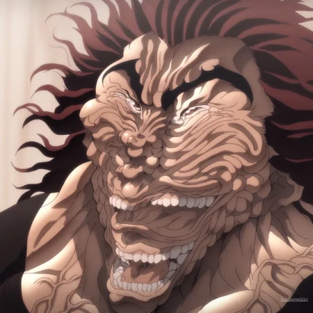 score_9, score_8_up, score_7_up, <lora:Yujiroface1:1> BREAK, 1boy, Yujirohanmalaugh. Yujirolaugh. smile. teeth. grin. open mouth. YujiroHanma, 1boy, male focus, solo, black shirt,muscular male, black pants,short sleeves,pupils, brown eyes, black footwear, red hair, manly, veins