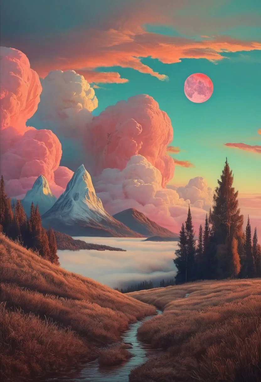 (art by Eduard Wilhelm Pose and Master of the Holy Blood and Ivan Bilibin:1.1)(oxygen-rich air and sheltered atmosphere,, aesthetic of hard - edge painting:0.1) (ingenious opus magnum by Michael Vincent Manalo and Elvira Vigna:1.2), (pastel oil painting:0.1) The sky is filled with swirling clouds, vivid colors, and ethereal light, reminiscent of Beksinski's abstract paintings. A silhouette figure lies within each frame, their form blending with the surreal beauty of the sky. The post-processing enhances the dreamlike quality, adding a soft focus and a subtle glow to the ethereal light, creating a sense of otherworldly peace.