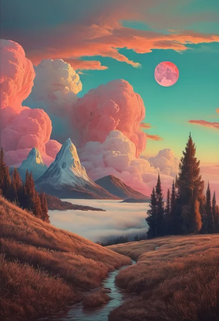 (art by Eduard Wilhelm Pose and Master of the Holy Blood and Ivan Bilibin:1.1)(oxygen-rich air and sheltered atmosphere,, aesthetic of hard - edge painting:0.1) (ingenious opus magnum by Michael Vincent Manalo and Elvira Vigna:1.2), (pastel oil painting:0.1) The sky is filled with swirling clouds, vivid colors, and ethereal light, reminiscent of Beksinski's abstract paintings. A silhouette figure lies within each frame, their form blending with the surreal beauty of the sky. The post-processing enhances the dreamlike quality, adding a soft focus and a subtle glow to the ethereal light, creating a sense of otherworldly peace.