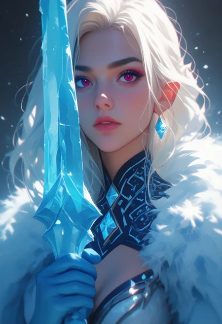 score_9, score_8_up, score_7_up, score_6_up, score_5_up , women, , blue ice skin,  ice hair, red eyes, body made of ice , jagged ice body parts, ice queen,