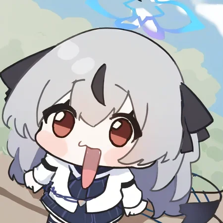 1girl,nyn meme,kokona_\(blue_archive\), halo,cloudy sky, blurry background,masterpiece, newest, absurdres, <lora:nyn_meme_kohaku-000460:1>