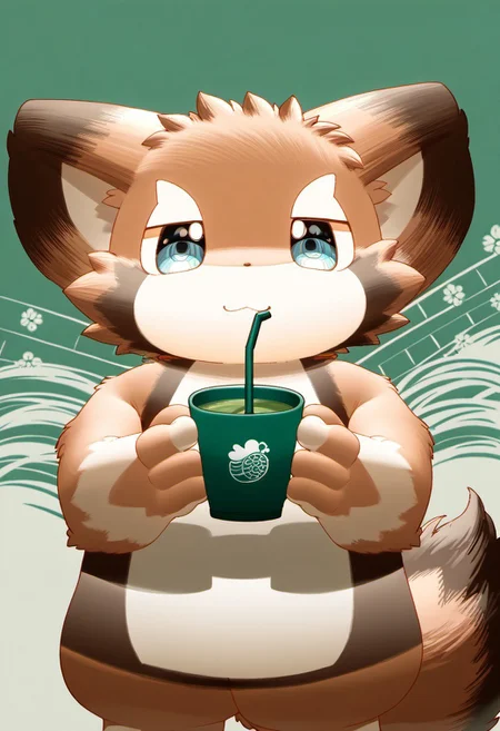 score_9, score_8_up, score_7_up, feresuto (furry), chapimin10, 1boy, furry, cute, kemono, solo, looking at viewer, detailed background, japanese traditional house on background, holding a cup of green tea, zgq, fkg, ((((sdgs))))