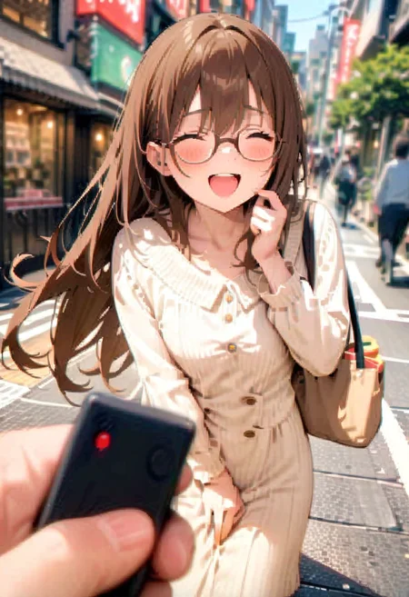 masterpiece, best quality, very aesthetic, absurdres,
remote controller, remote control, 1girl, glasses, solo, brown hair, long hair, laughing, holding, pov, street, road, city,
<lora:remocon_SDXL_V2:1>